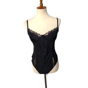 Black Iris lingerie black lace teddy with underwire bra cups size XL